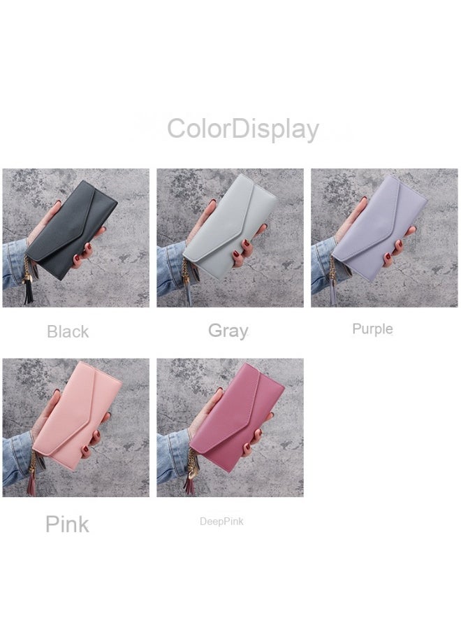 Ladies Purse Wallet PU Leather Long Women Wallet Card Holder Organiser Wallet Wristlet Clutch Wallet with Zipper Pocket Coin Purse Phone Wallet with Tassel and Pendant