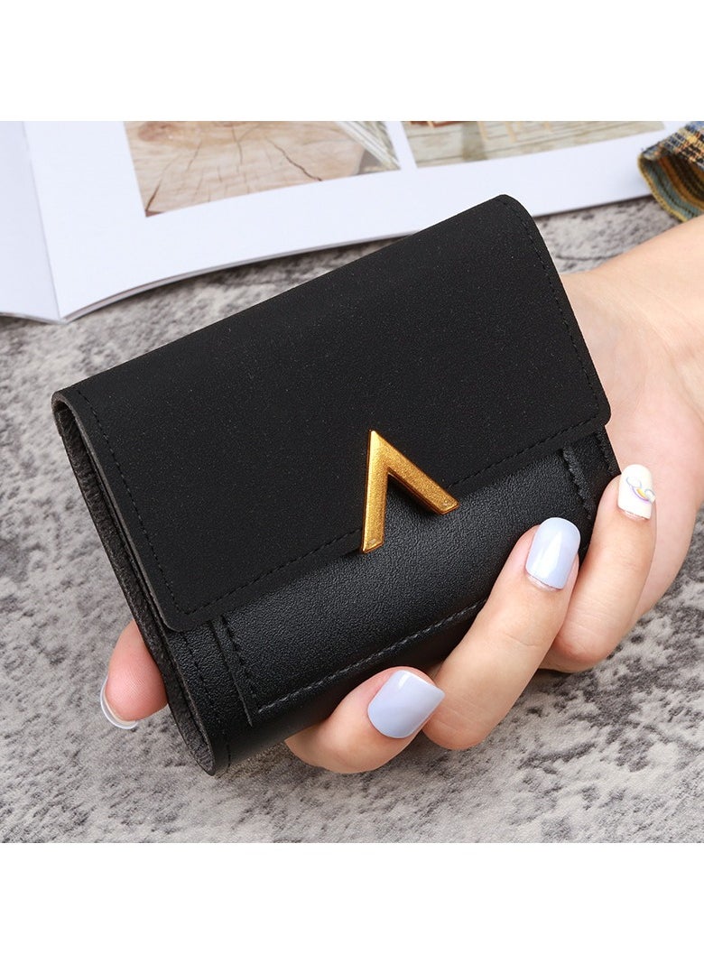 New Triple Fold Women's Purse Short Retro Card Bag PU Imitation Leather Simple Folding Student Wallet Woman