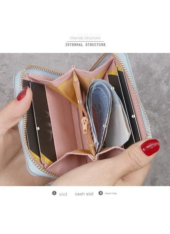 Ladies Cute Cat Pattern Purse Wallet PU Leather Mini Women Wallet Card Holder Organiser Wallet Wristlet Clutch Wallet with Zipper Pocket Coin Purse Phone Wallet with Tassel and Pendant