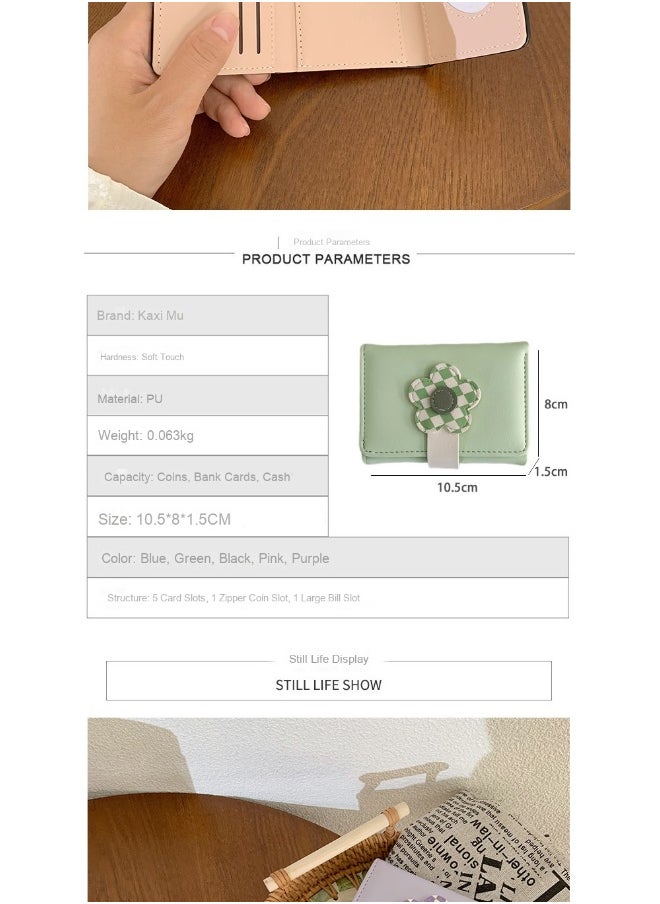 Korean Cute Floral Style Small Purse Women's Purse Short Folding Thin Solid Color Simple Student Fashion Wallet