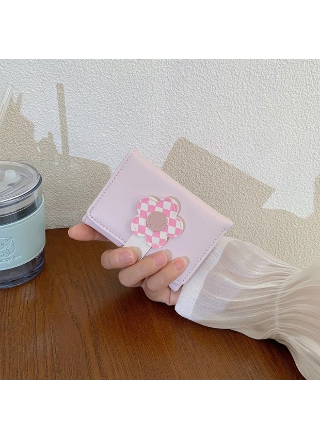 Korean Cute Floral Style Small Purse Women's Purse Short Folding Thin Solid Color Simple Student Fashion Wallet