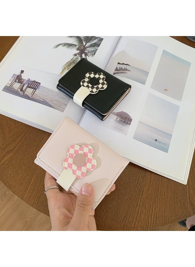 Korean Cute Floral Style Small Purse Women's Purse Short Folding Thin Solid Color Simple Student Fashion Wallet