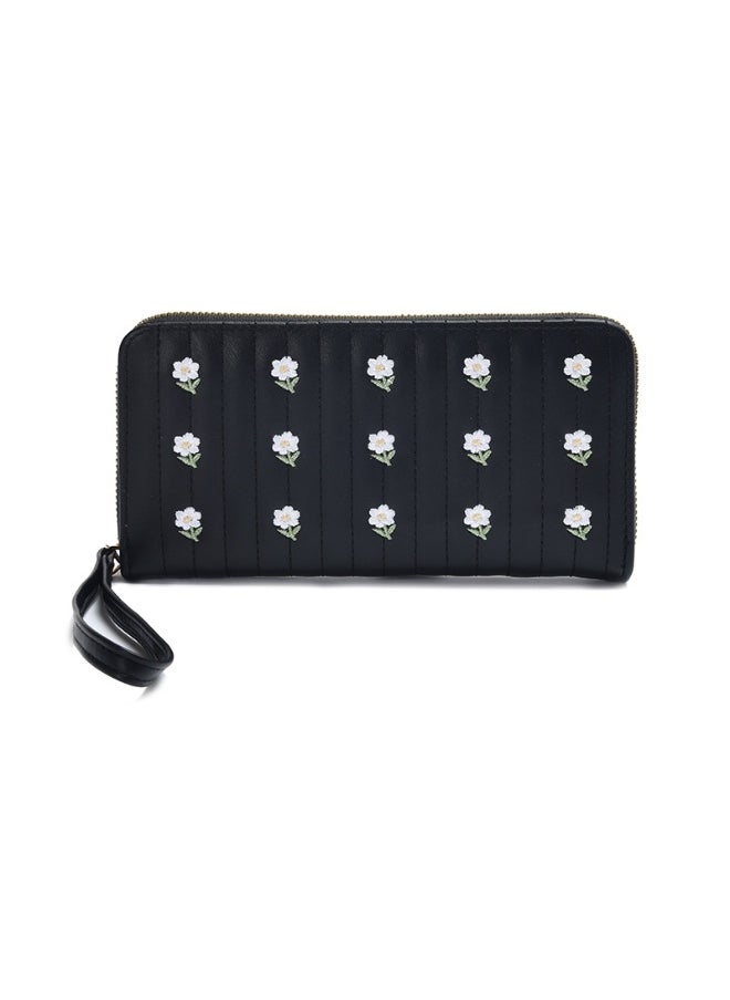 Ladies Embroidered Purse Wallet PU Leather Long Women Wallet Card Holder Organiser Wallet Wristlet Clutch Wallet with Zipper Pocket Coin Purse
