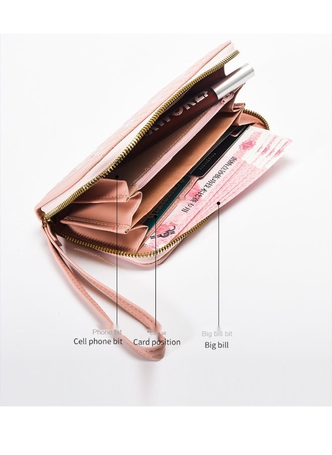 Ladies Embroidered Purse Wallet PU Leather Long Women Wallet Card Holder Organiser Wallet Wristlet Clutch Wallet with Zipper Pocket Coin Purse