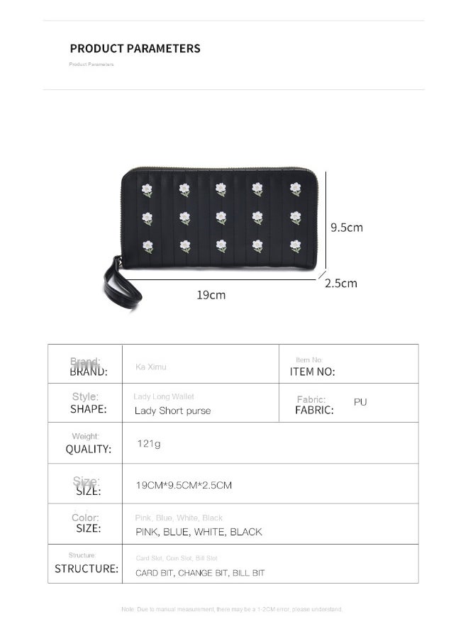 Ladies Embroidered Purse Wallet PU Leather Long Women Wallet Card Holder Organiser Wallet Wristlet Clutch Wallet with Zipper Pocket Coin Purse