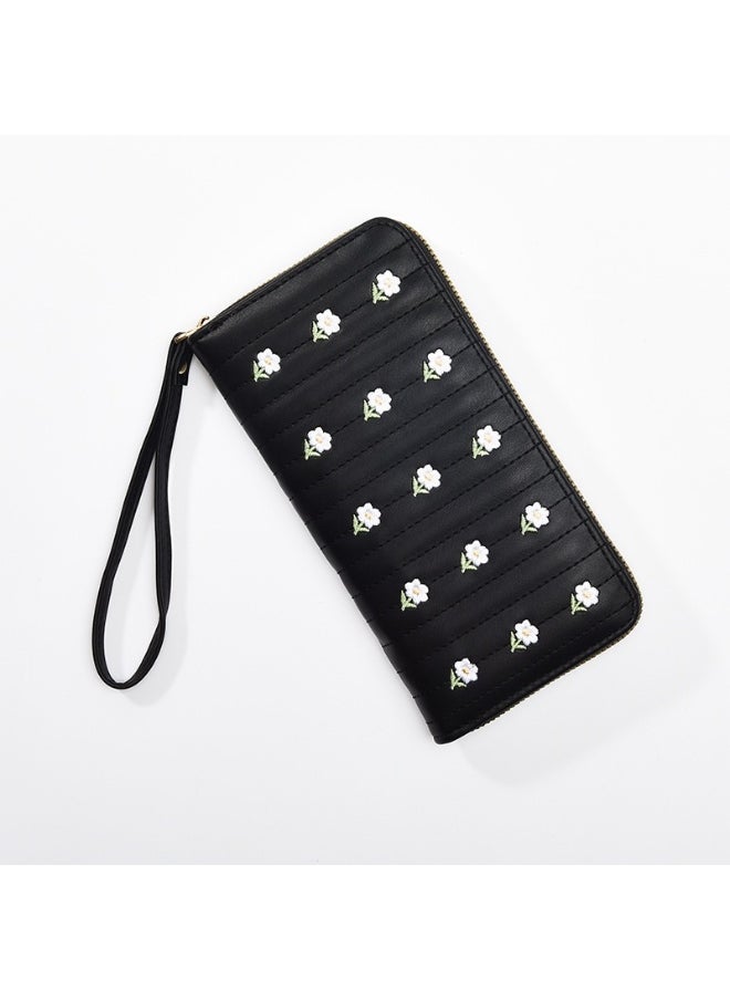 Ladies Embroidered Purse Wallet PU Leather Long Women Wallet Card Holder Organiser Wallet Wristlet Clutch Wallet with Zipper Pocket Coin Purse