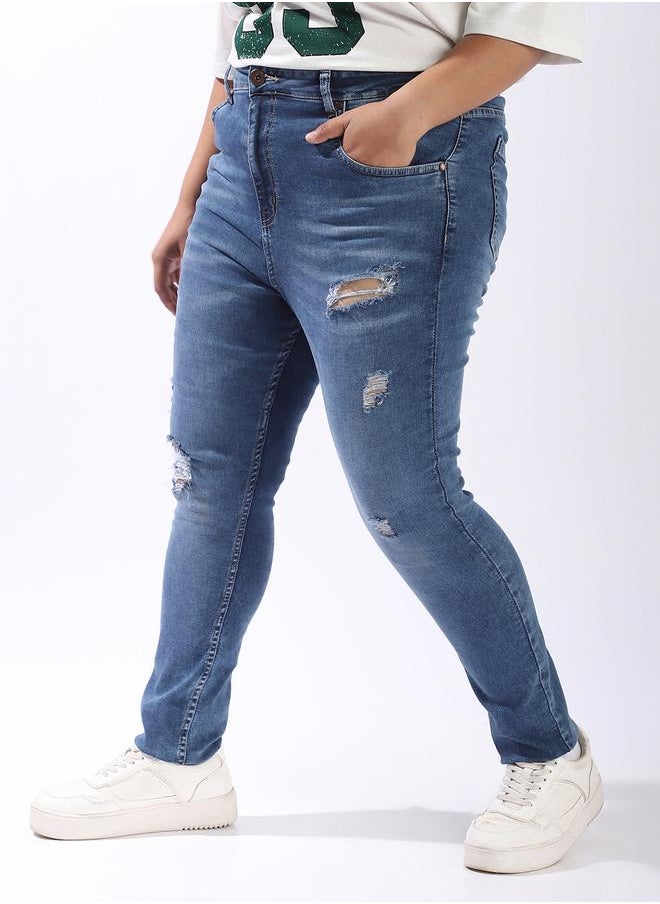 Women Comfort Skinny Fit High-Rise Light Disressed Streachable Fade Jeans
