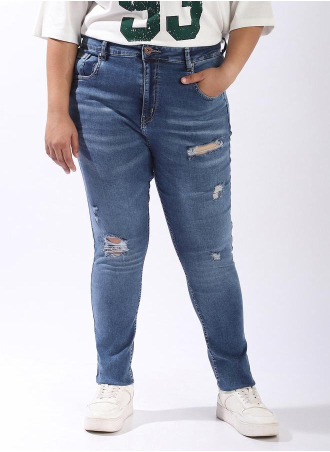 Women Comfort Skinny Fit High-Rise Light Disressed Streachable Fade Jeans
