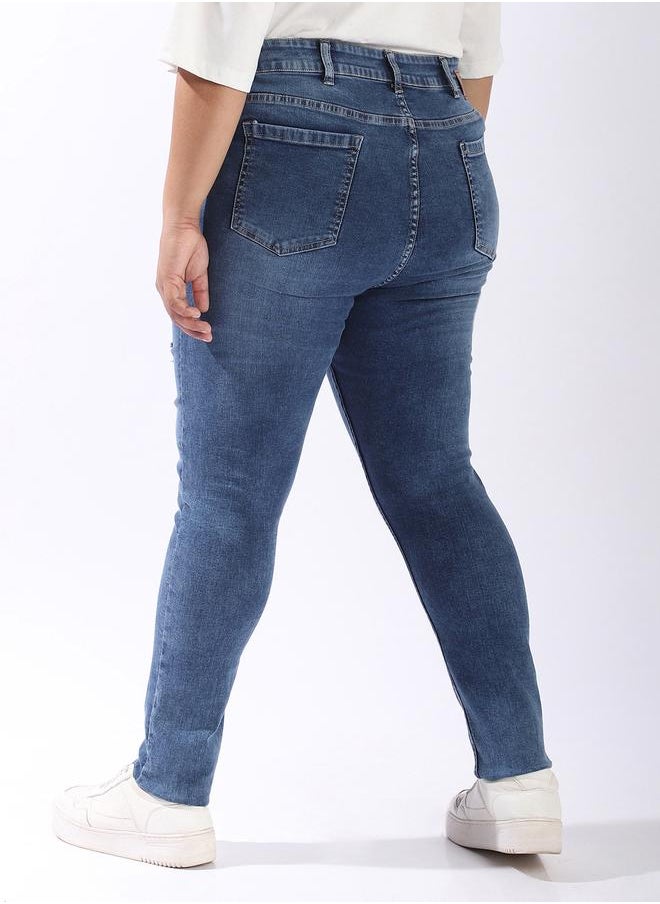 Women Comfort Skinny Fit High-Rise Light Disressed Streachable Fade Jeans