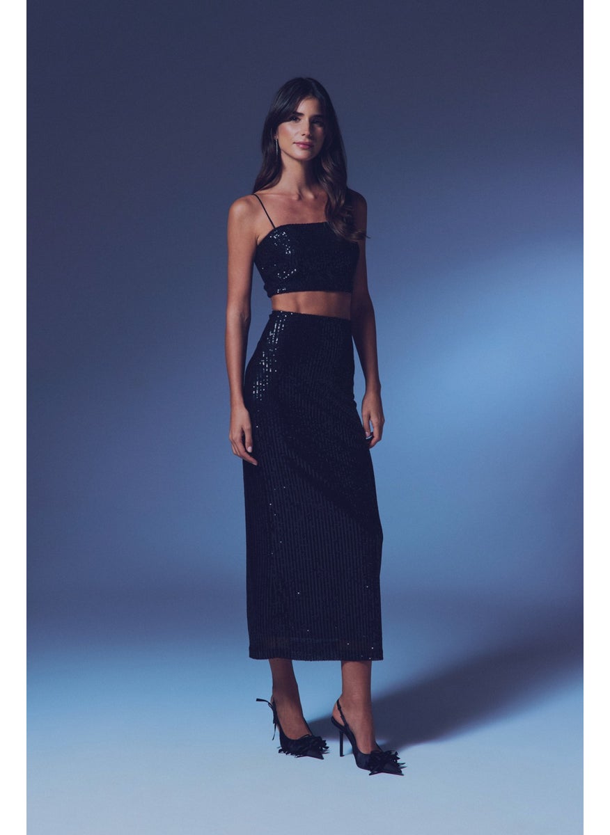 Sequined Long Skirt - Black