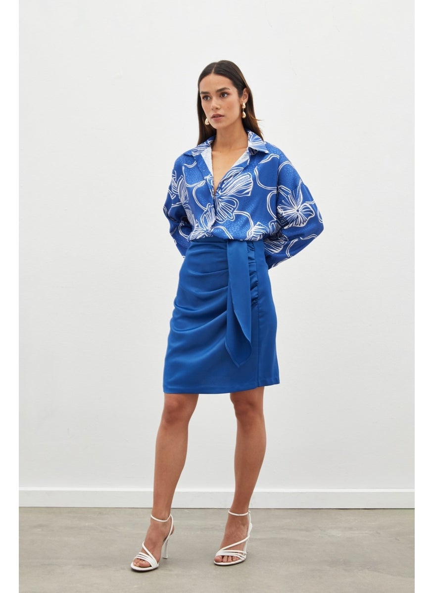 Belted Mini Skirt - Indigo