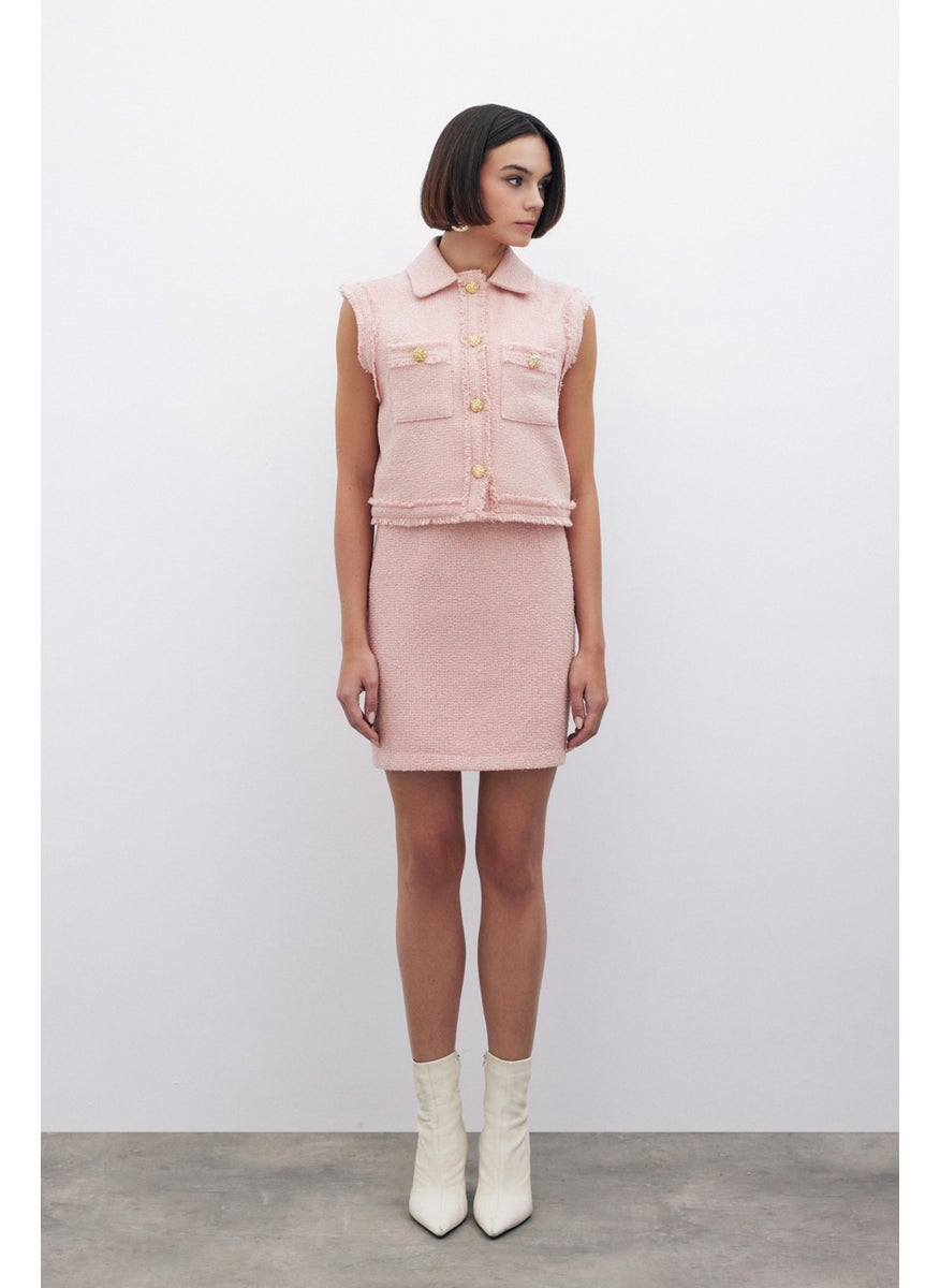Glittery Mini Tweed Skirt - Powder
