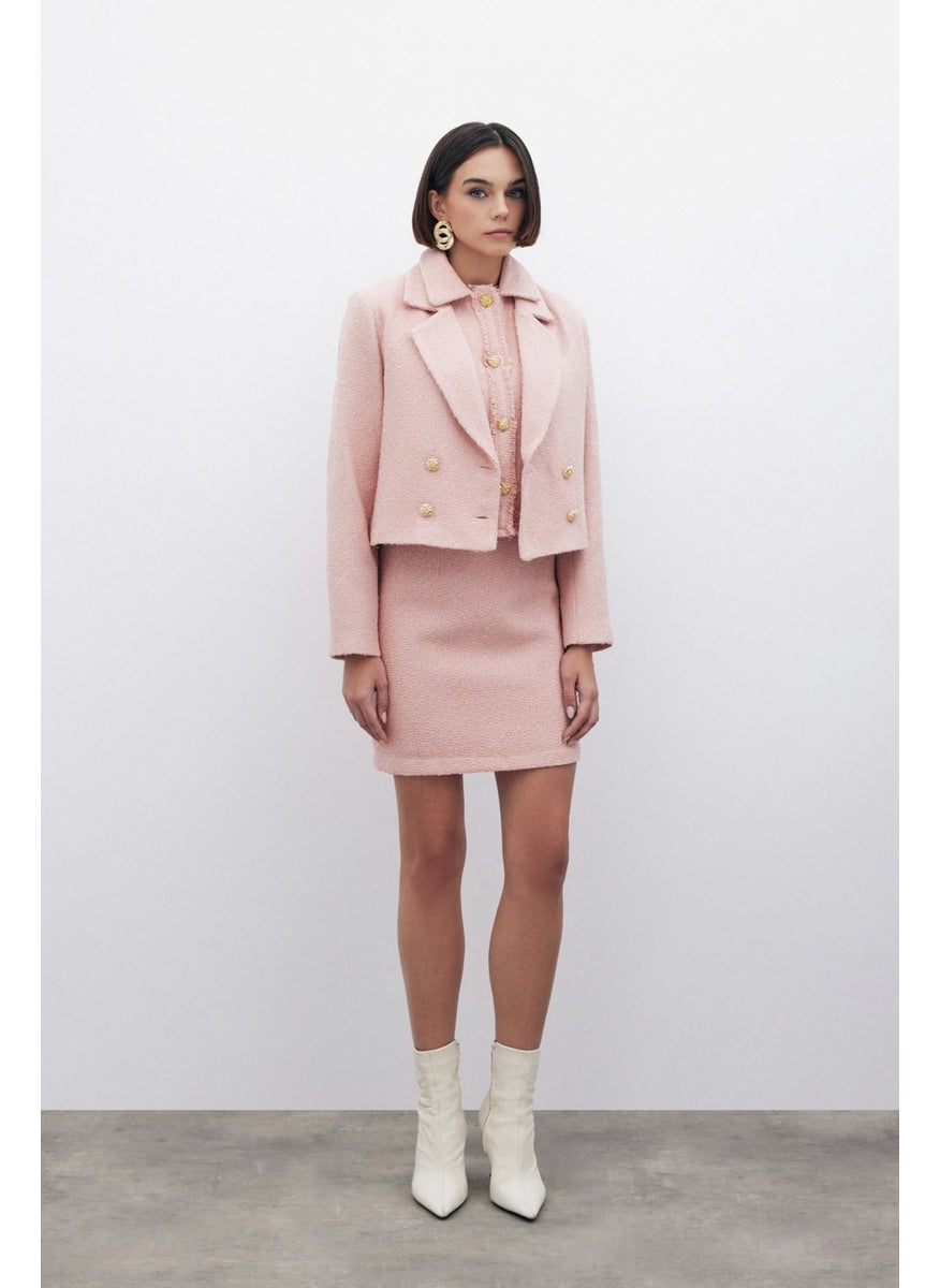 Glittery Mini Tweed Skirt - Powder