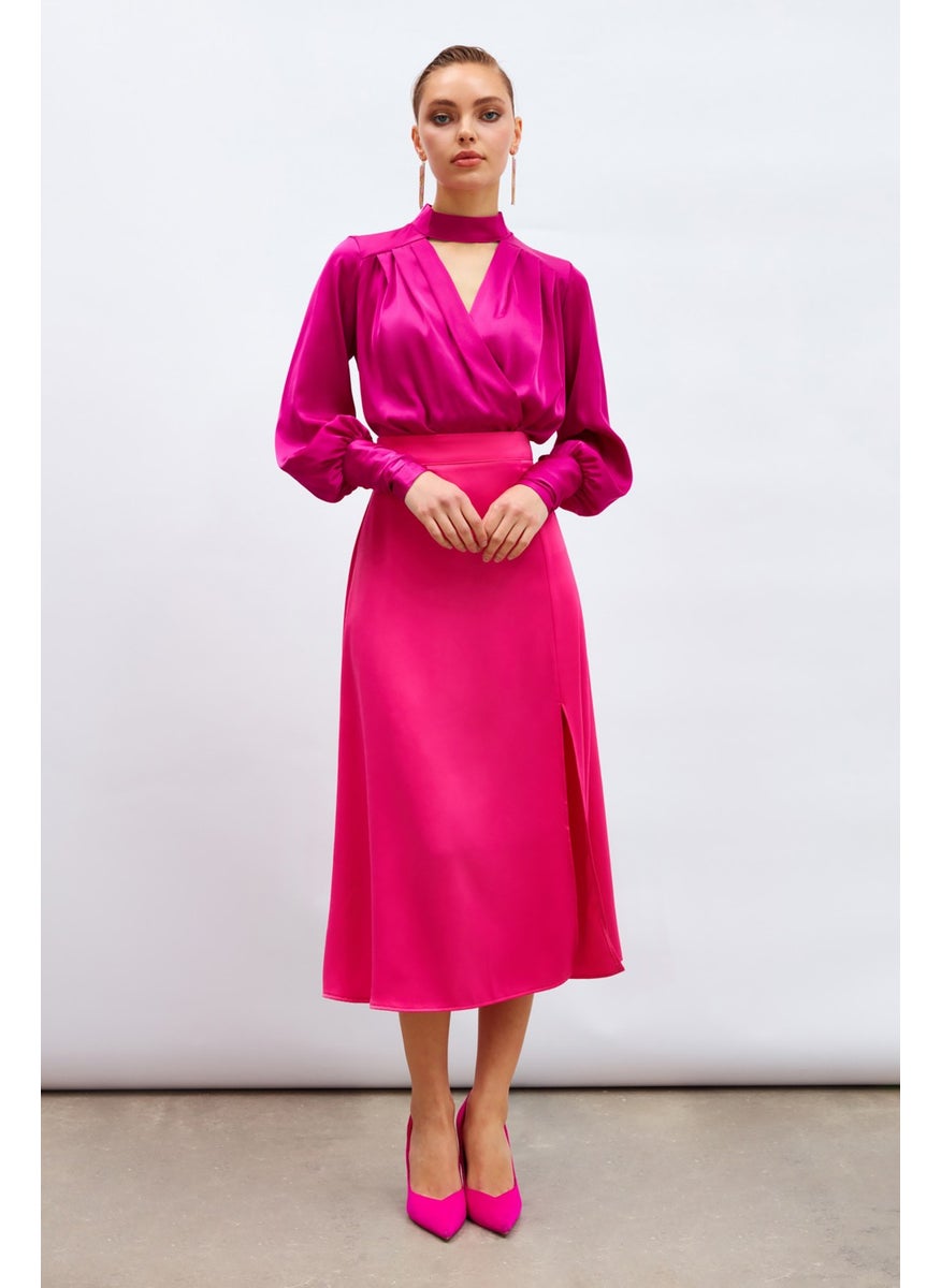 Slit Satin Skirt - Fuchsia