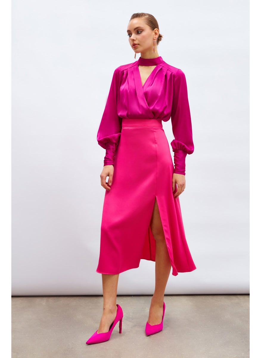 Slit Satin Skirt - Fuchsia