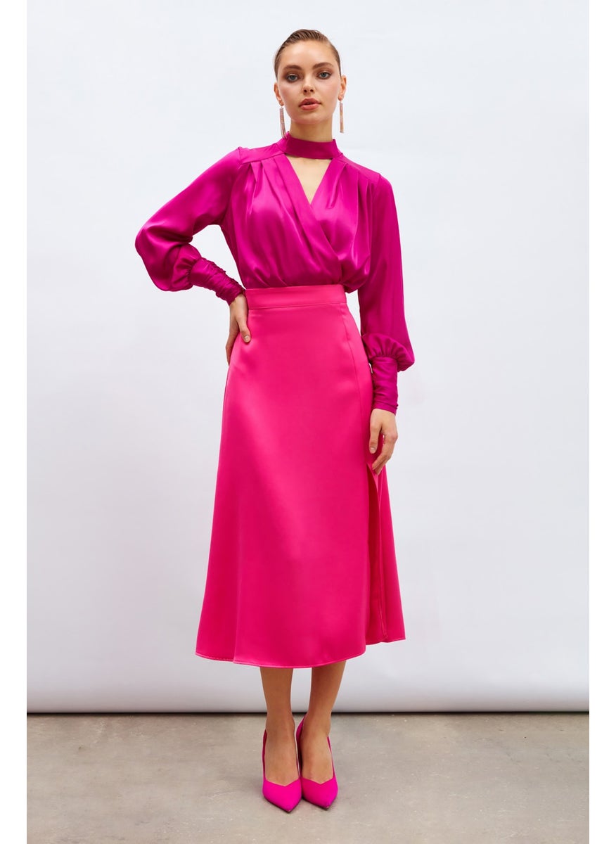 Slit Satin Skirt - Fuchsia