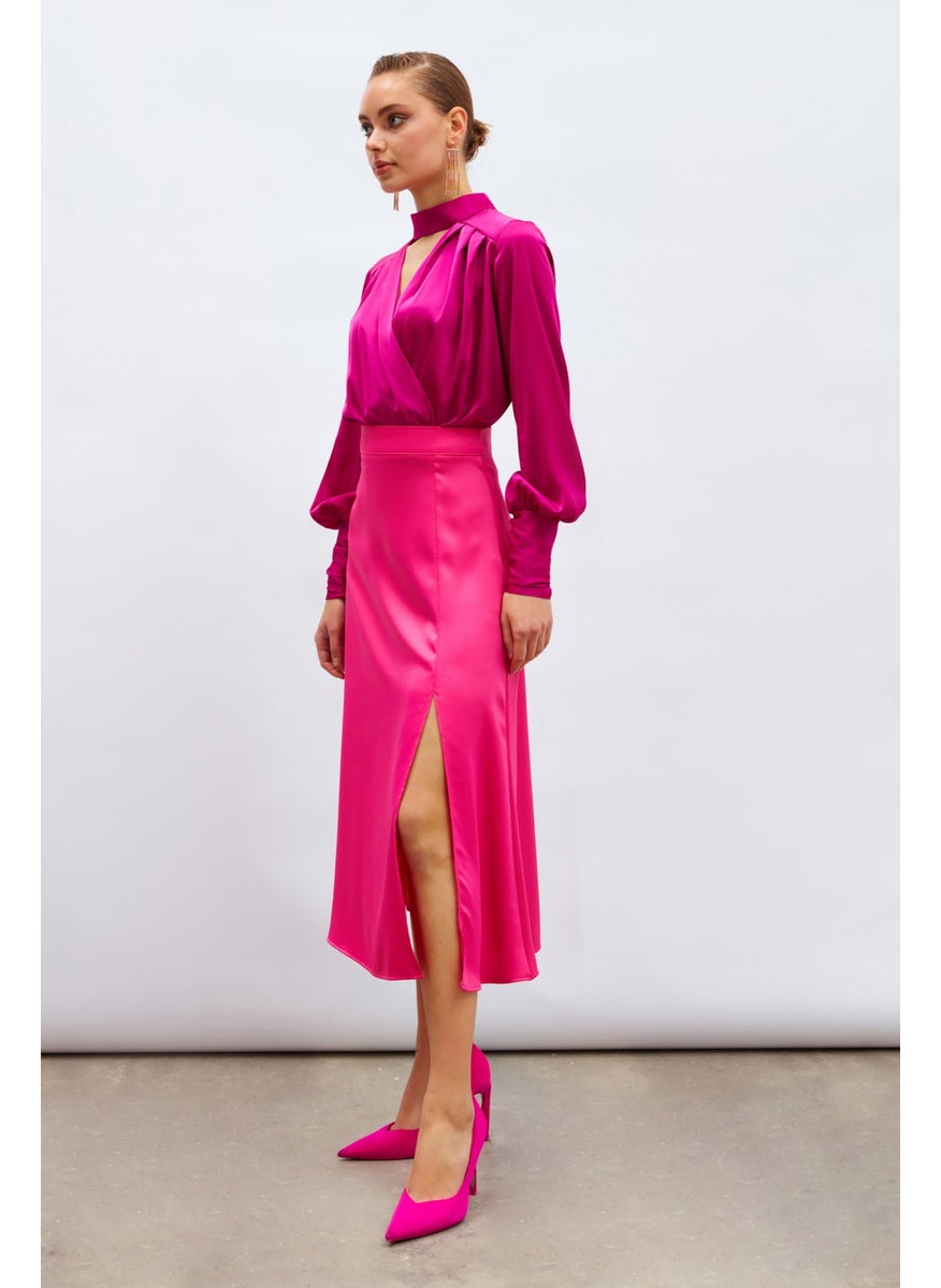 Slit Satin Skirt - Fuchsia
