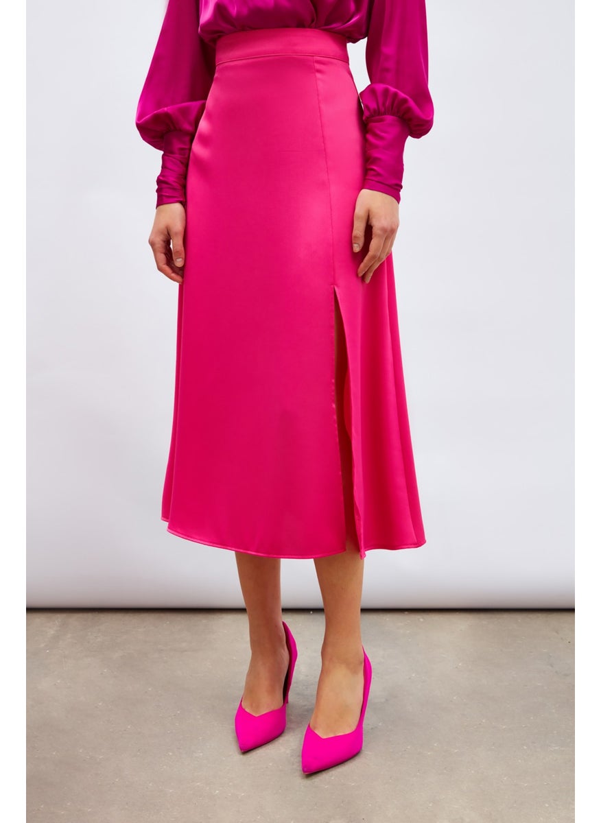 Slit Satin Skirt - Fuchsia