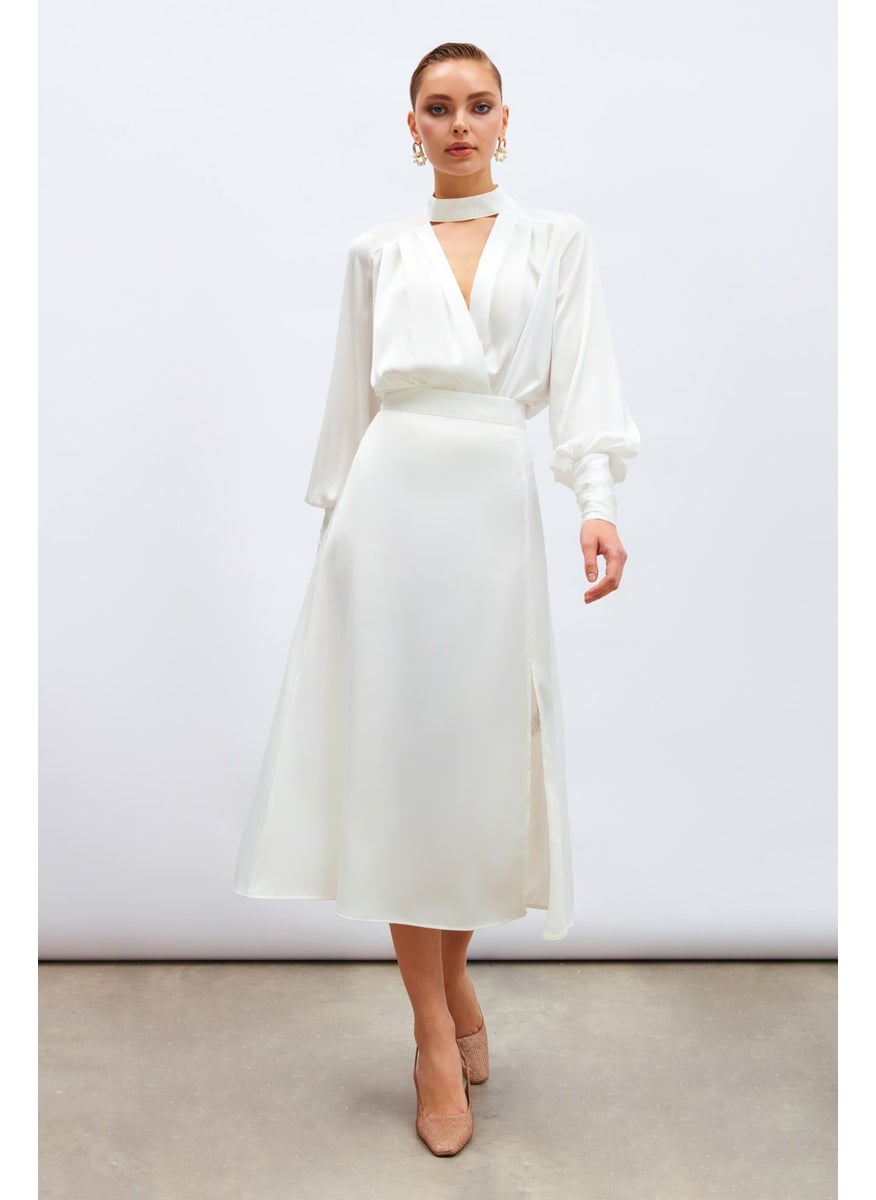 Slit Satin Skirt - Ecru