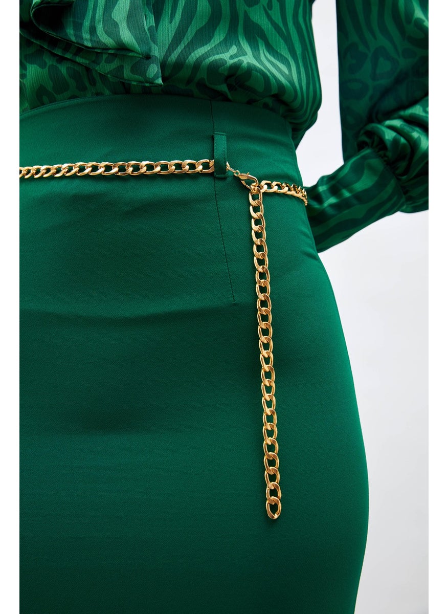 Chain Belt Pencil Skirt - Emerald