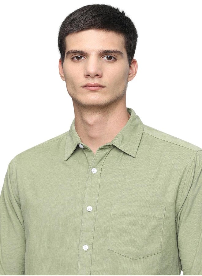 Slim Fit Green Shirt for Men - 100% Cotton, Solid, Spread Collar, Full Sleeves, Casual Look,