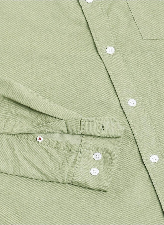 Slim Fit Green Shirt for Men - 100% Cotton, Solid, Spread Collar, Full Sleeves, Casual Look,