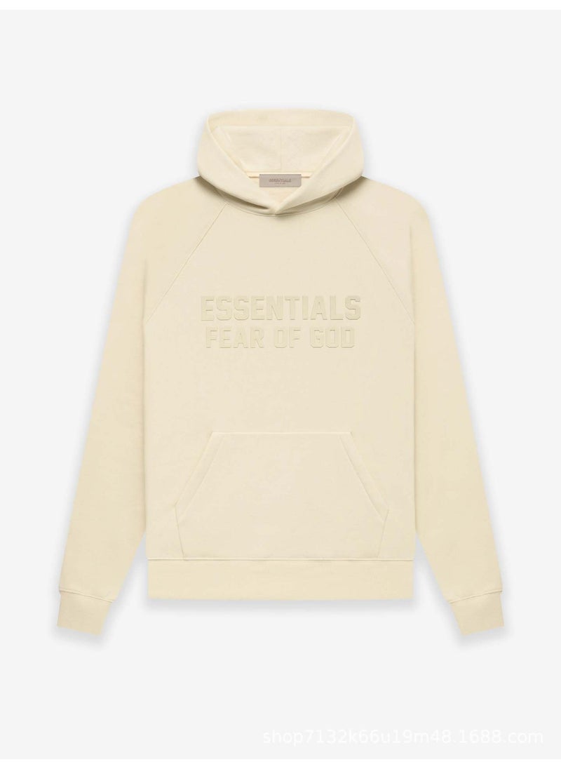 Oversize Hooded Essential Sweatshirt Unisex Trendy Street Style American Fashion High Street Mens European Style Eggshell white (fleece-lined)