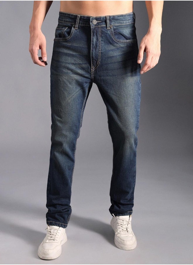 Men's Indigo 100% Cotton Bleached Full Length Tapered Fit Jeans