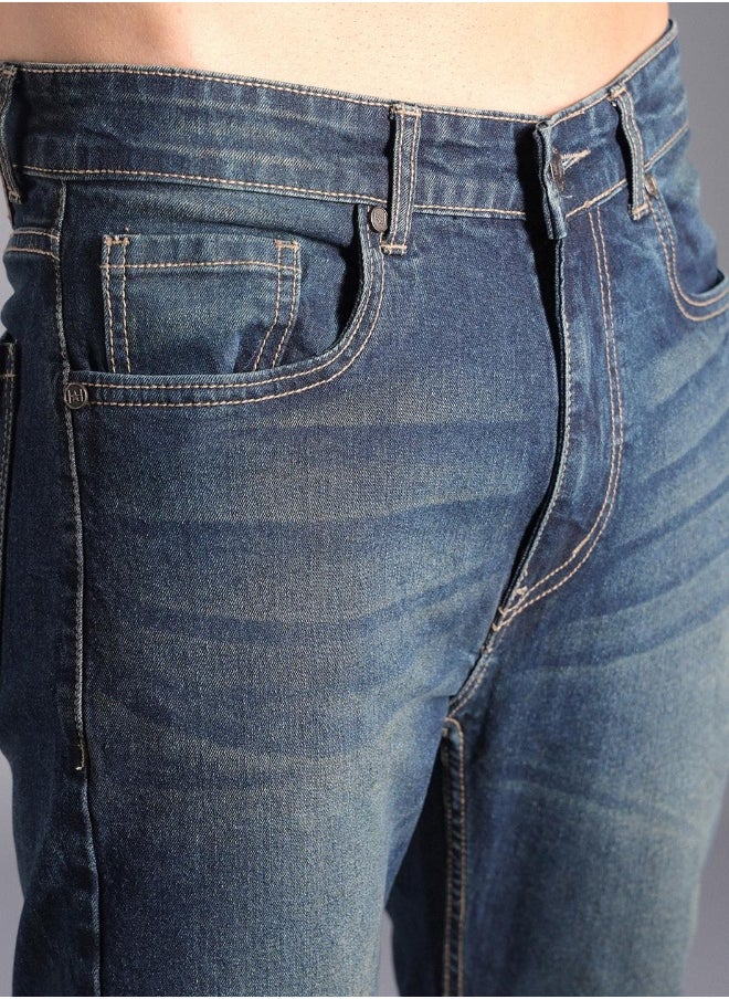 Men's Indigo 100% Cotton Bleached Full Length Tapered Fit Jeans
