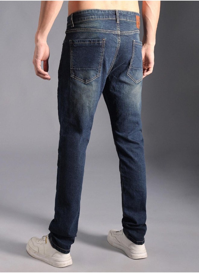 Men's Indigo 100% Cotton Bleached Full Length Tapered Fit Jeans