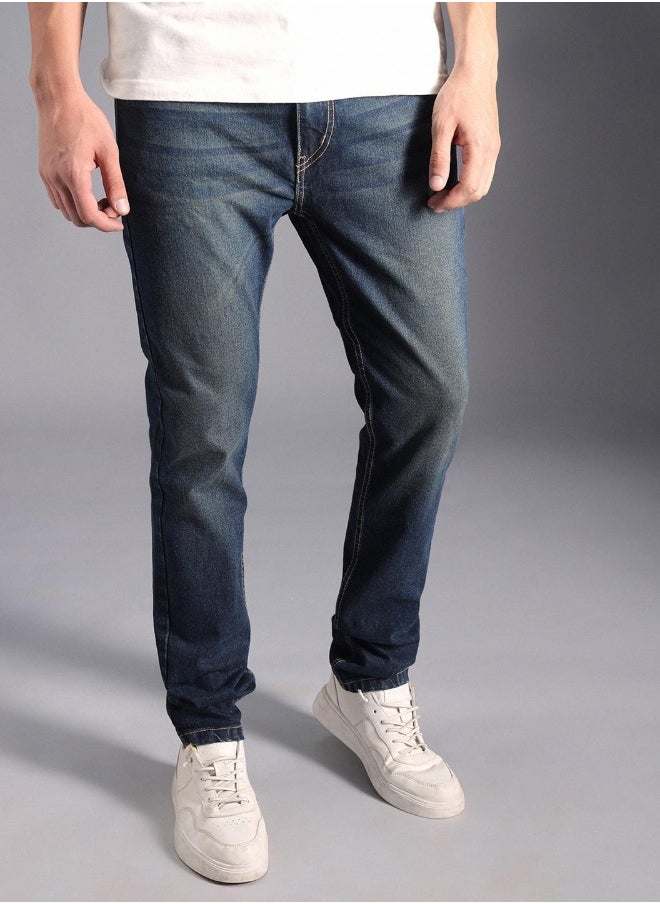 Men's Indigo 100% Cotton Bleached Full Length Tapered Fit Jeans