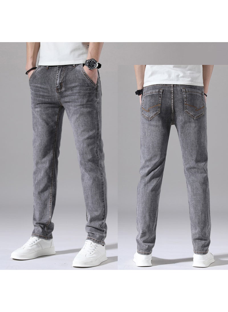 Men Spring Season Fashion Slim Fit Straight Cylinder Elastic Casual Pants Suitable Middle-Aged Young People 1210 Gray