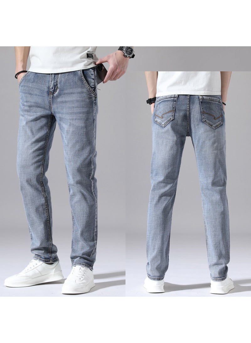 Men Spring Season Fashion Slim Fit Straight Cylinder Elastic Casual Pants Suitable Middle-Aged Young People 1210 Gray