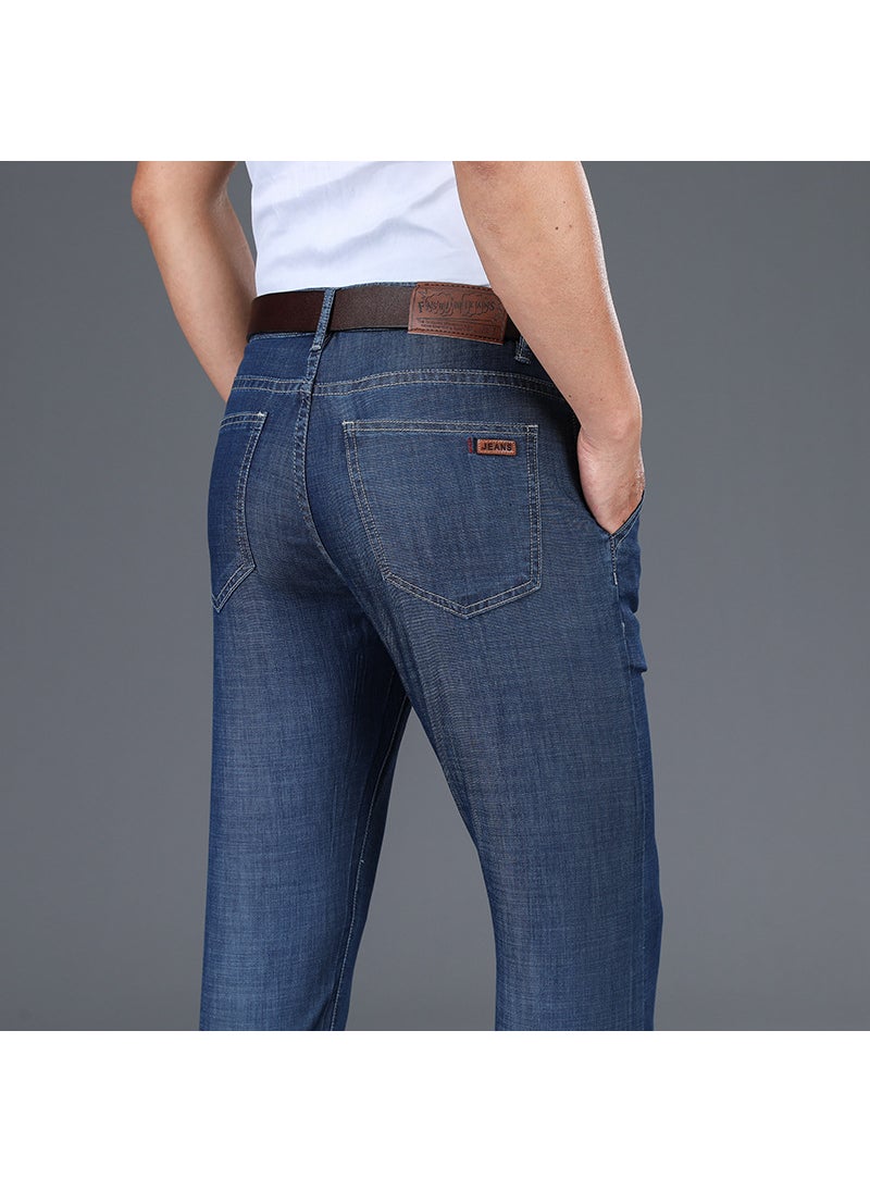 Autumn High-waist Men Jeans Elastic Casual Straight Slim Loose Business Comfortable Mid-aged Pants 8965 Black