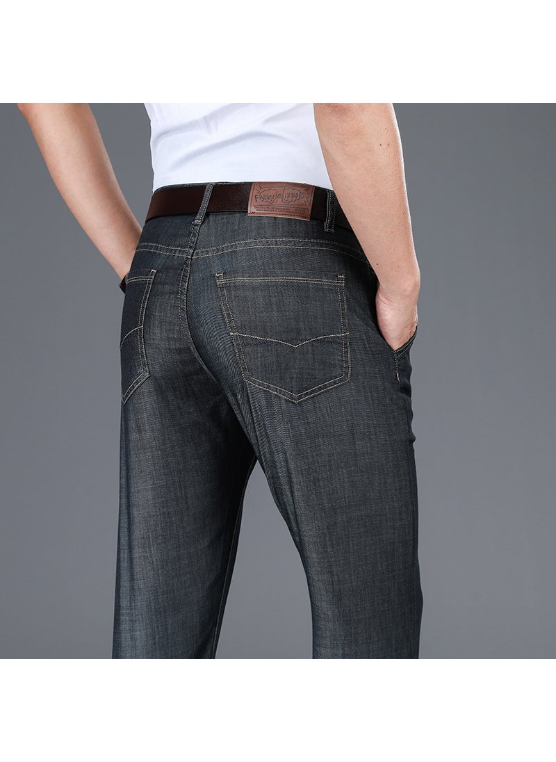 Autumn High-waist Men Jeans Elastic Casual Straight Slim Loose Business Comfortable Mid-aged Pants 8965 Black
