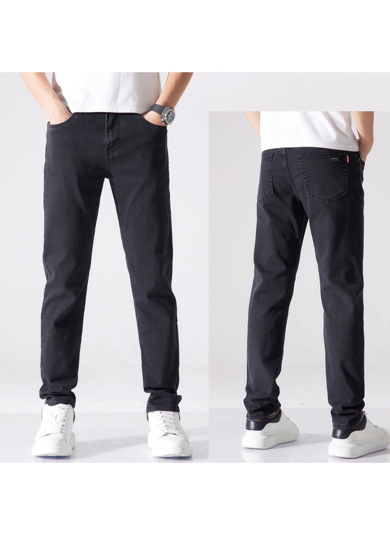 Men Spring Season Fashion Slim Fit Straight Cylinder Elastic Casual Pants Suitable Middle-Aged Young People 1209 black Gray