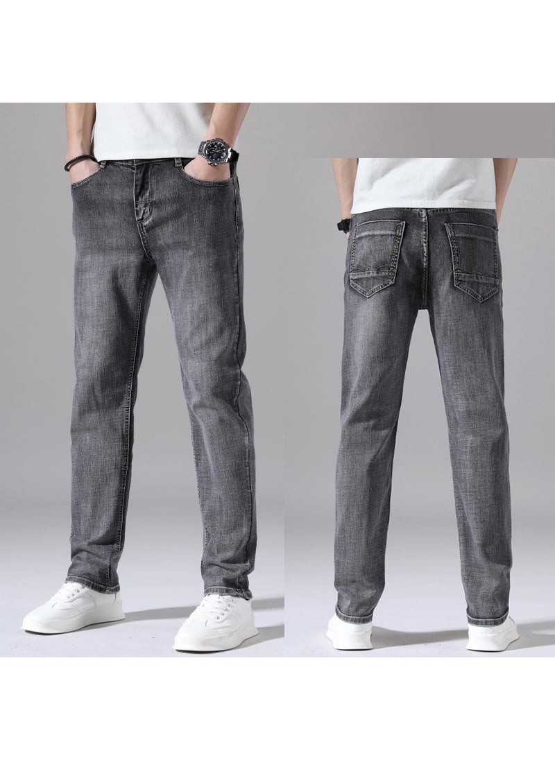 Men Spring Season Fashion Slim Fit Straight Cylinder Elastic Casual Pants Suitable Middle-Aged Young People 1210 black Gray
