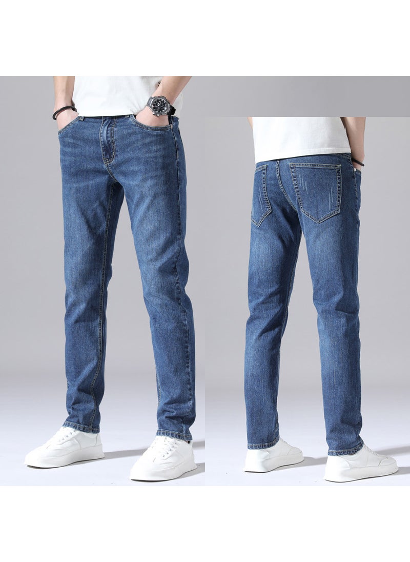 Men Spring Season Fashion Slim Fit Straight Cylinder Elastic Casual Pants Suitable Middle-Aged Young People 1213 dark blue
