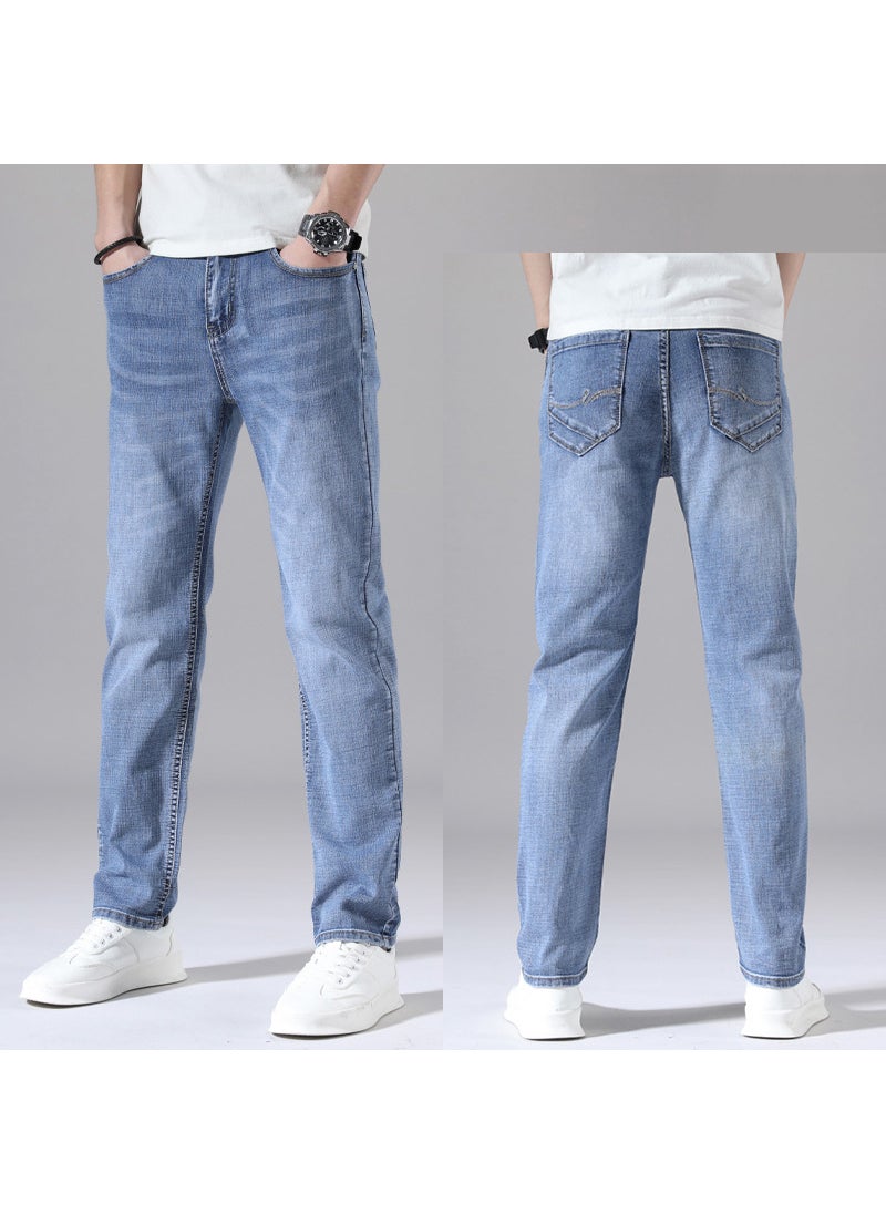 Men Spring Season Fashion Slim Fit Straight Cylinder Elastic Casual Pants Suitable Middle-Aged Young People 1209 Black