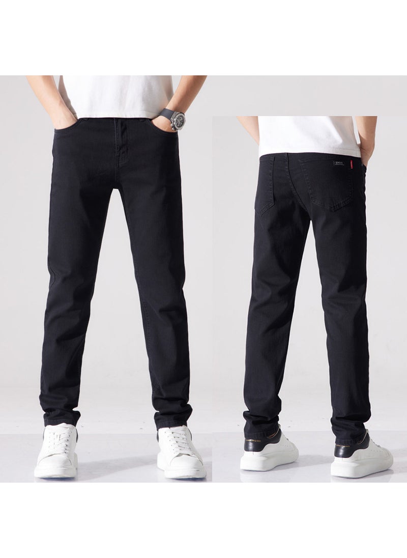 Men Spring Season Fashion Slim Fit Straight Cylinder Elastic Casual Pants Suitable Middle-Aged Young People 1209 Black