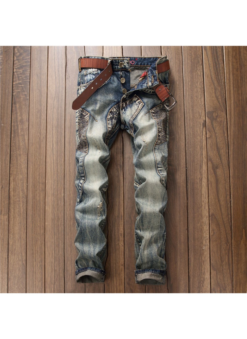 Trendy 2022 Spring Mens Jeans No Heat Treatment Denim Trousers Youth Fashion Midwaist Casual 6001 Vintage Blue