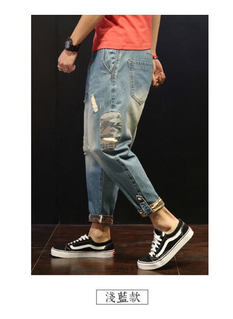 Casual Loose-Fit Mens Jeans 2019 Trendy Brand Large Size Plus Fashionable Holeed Denim Pants For All Seasons 5169 light blue