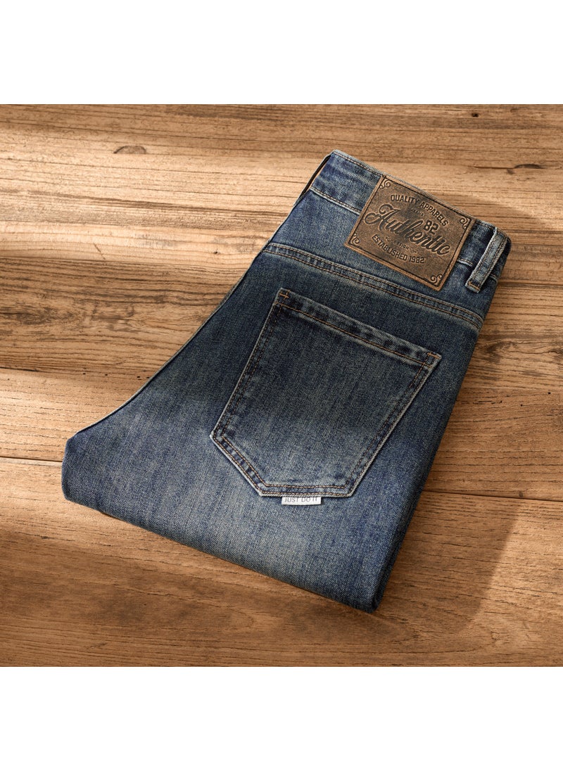 Men Classic Retro Jeans Autumn Winter Versatile Fashionable Comfortable Straight Crotch Pants Cotton Material Daily Use HD9018 sand wash blue