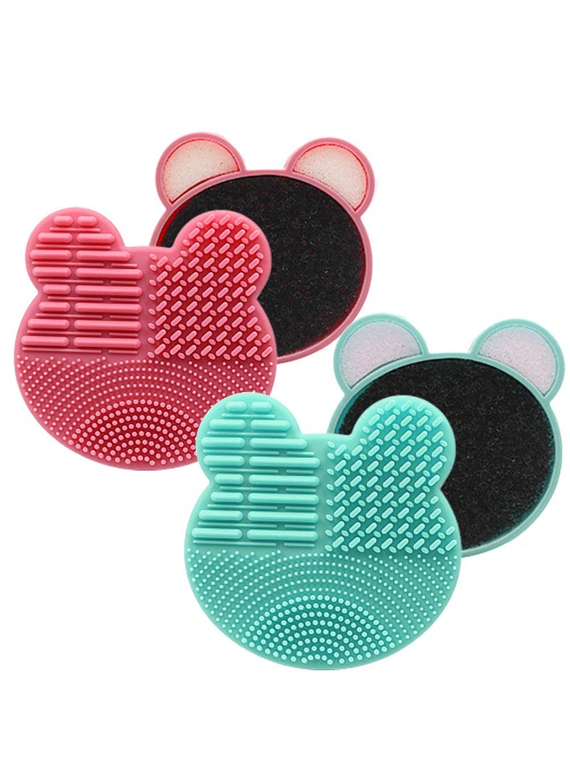 2Pack Color Removal Sponge, 2 in 1 Dry Makeup Brush Quick Cleaner Sponge - Make up Brush Cleaning Pad Mat (Pink+Mint Green)