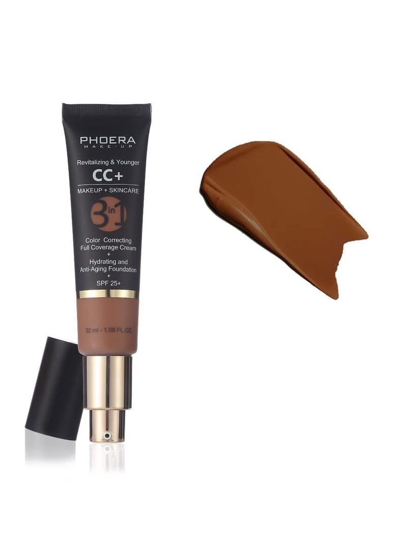 PHOERA Anti-Aging Color Correcting Full Coverage Cream Foundation SPF 25+ Revitalizing & Younger infused Concealer with Vitamins For dark circles, acne scars, wrinkles & redness. (200 Mocha)