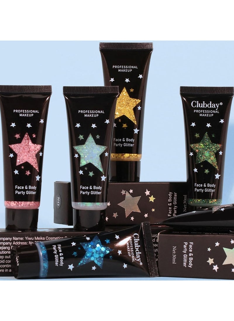 8 PCS Face & Body Glitter Gel Set - Mermaid Flakes Chunky Sequins for Eyes, Lips, Hair, Nails, 30ml - Festival Chunky Glitter Accessory
