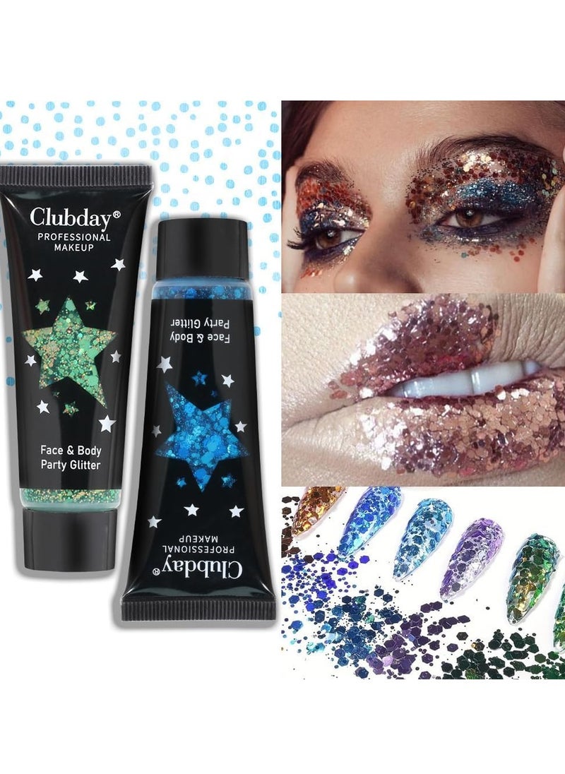 8 PCS Face & Body Glitter Gel Set - Mermaid Flakes Chunky Sequins for Eyes, Lips, Hair, Nails, 30ml - Festival Chunky Glitter Accessory