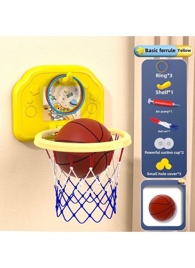 Children's Hanging Cartoon Basketball Rack Punch-Free Foldable Scoring Shooting Rings Kindergarten Shooting Frame Toys-Color: Yellow Space Cat (comes With Basketball + 3 Ferrules + Pump + Suction Cup)-Diameter:5 Basketballs