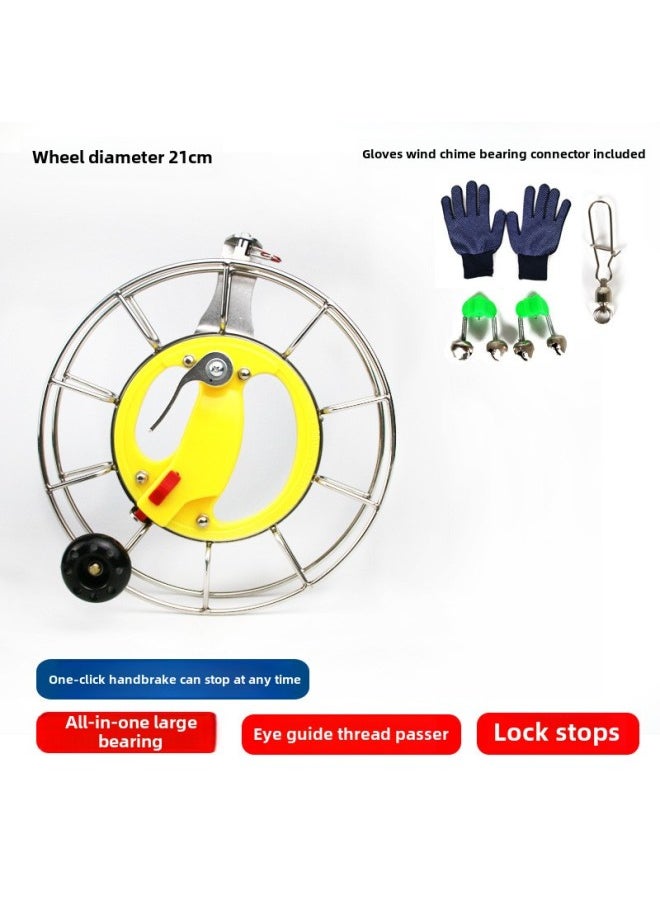 Kite Line Roulette Stainless Steel Kite Roulette Anti-reverse Hand Brake High-grade Large Bearing Hand Grip Wheel Spool Jianpeng-Colour:21cm Guide Eye Stainless Steel Handbrake Wheel