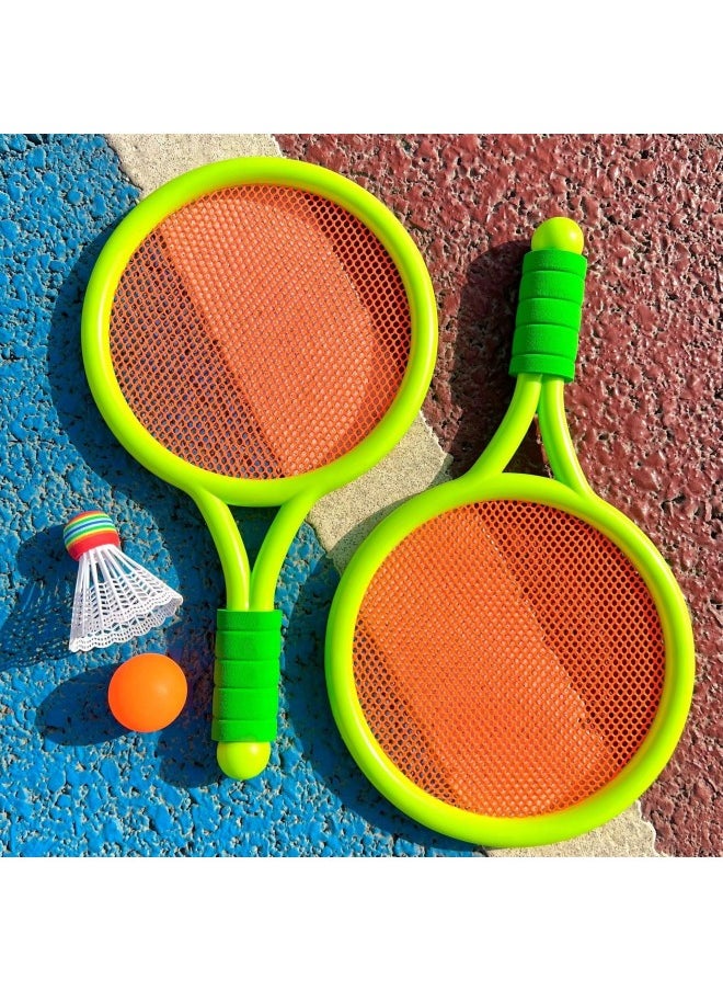 Outdoor Badminton Racket Children's Kindergarten Sports Tennis Racket Suit Boys And Girls Parent-child Interactive Educational Toys-Color:Children's Model With Anti-slip Cover- Two Green